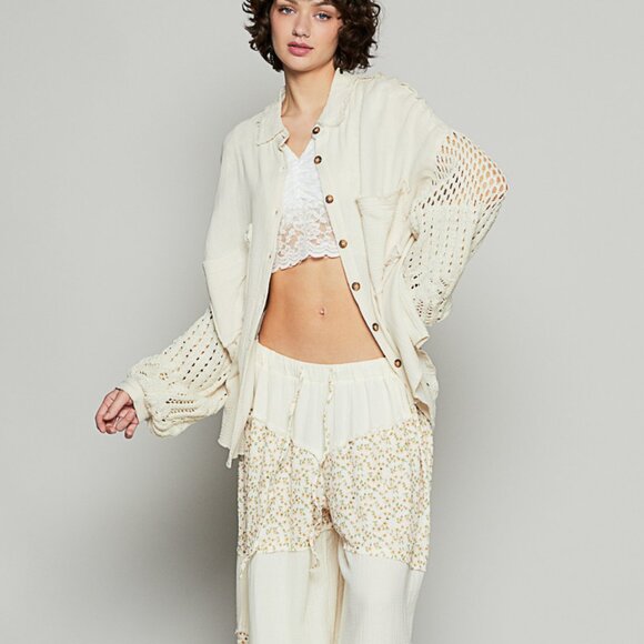 082 POL Whimsy Cardigan Top with Sweater Knit Sleeves NWOT Size Large - Picture 4 of 11